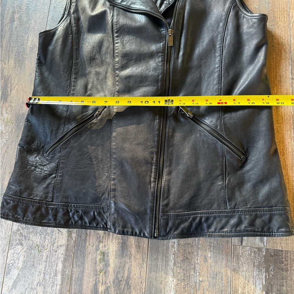 Nordstrom Halogen Black Leather Moto Biker Vest Size L - Picture 11 of 13